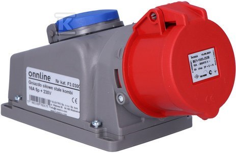 ONNLINE Gniazdo siłowe stałe kombi 16A 5p + 230V (F3.0300) ONNLINE Gniazdo siłowe stałe kombi 16A 5p + 230V (F3.0300)