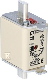 ETI Wkładka topikowa NH00 gG 63A/500V KOMBI 004182212 ETI Wkładka topikowa NH00 gG 63A/500V KOMBI 004182212