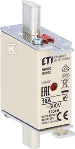 ETI Wkładka topikowa KOMBI NH000 gG 16A/500V 004181205 ETI Wkładka topikowa KOMBI NH000 gG 16A/500V 004181205