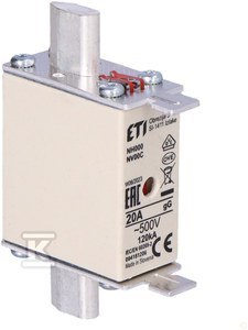 ETI Wkładka topikowa KOMBI NH000 gG 20A/500V ETI Wkładka topikowa KOMBI NH000 gG 20A/500V