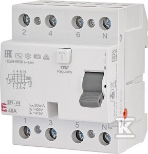 ETI Wyłącznik różnicowoprądowy EFI-P4 40/0.03 AC ETI Wyłącznik różnicowoprądowy EFI-P4 40/0.03 AC