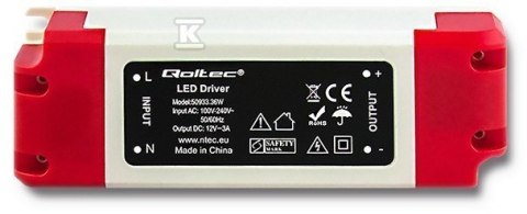 Zasilacz LED 36W 12V 3A Impulsowy Zasilacz LED 36W 12V 3A Impulsowy